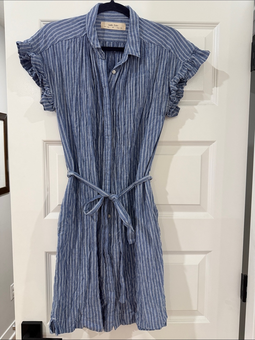 Anthropologie Lightweight Blue Striped Shirt Dress with Tie Waist